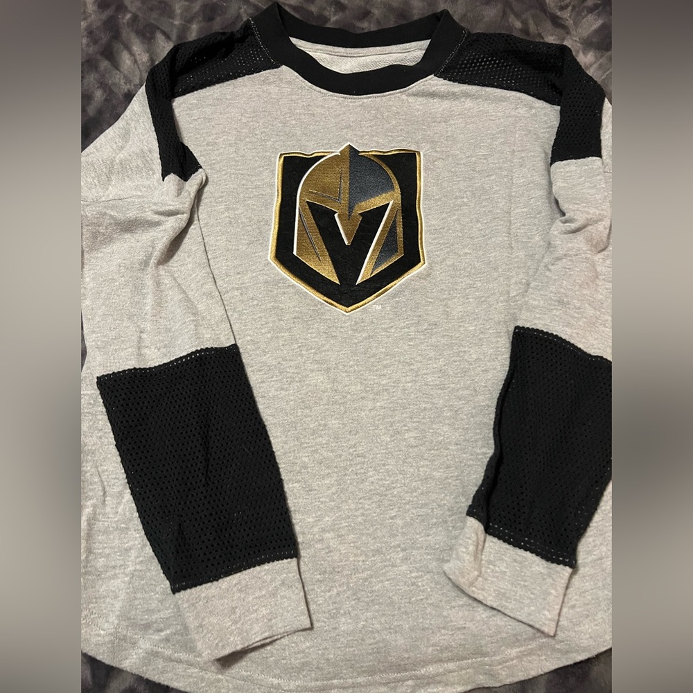 Ladies Gray and Black Long Sleeve Vegas Golden Knights Shirt